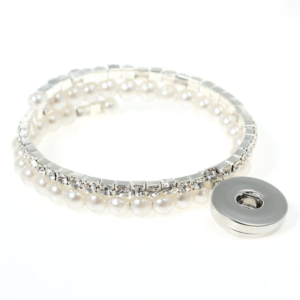 Snap Button Chunk Bracelet Silver Tone With Clear Rhinestone