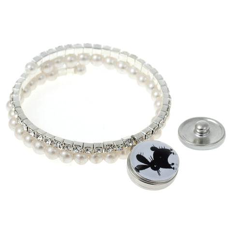 Snap Button Chunk Bracelet Silver Tone With Clear Rhinestone - Sexy Sparkles Fashion Jewelry - 2