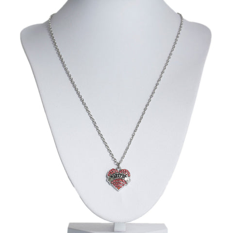 Link Cable Chain Silver Tone " MOM" Carved on Heart Pendant With Pink Rhinestone - Sexy Sparkles Fashion Jewelry - 2