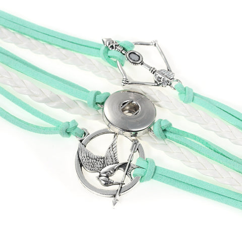 Polyurethane Snap Button Bracelet Mint Color Cord Bow & Arrow Eagle - Sexy Sparkles Fashion Jewelry - 2