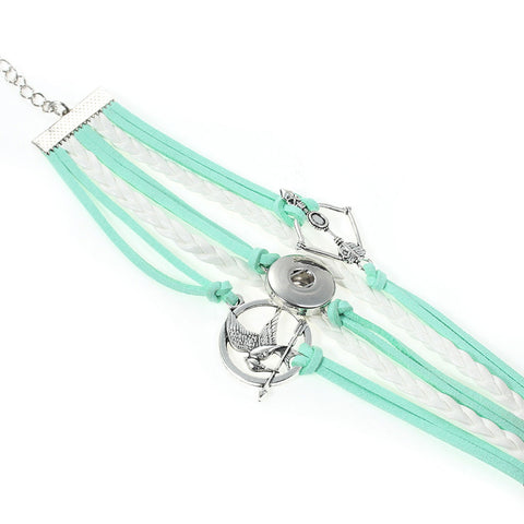 Polyurethane Snap Button Bracelet Mint Color Cord Bow & Arrow Eagle - Sexy Sparkles Fashion Jewelry - 3