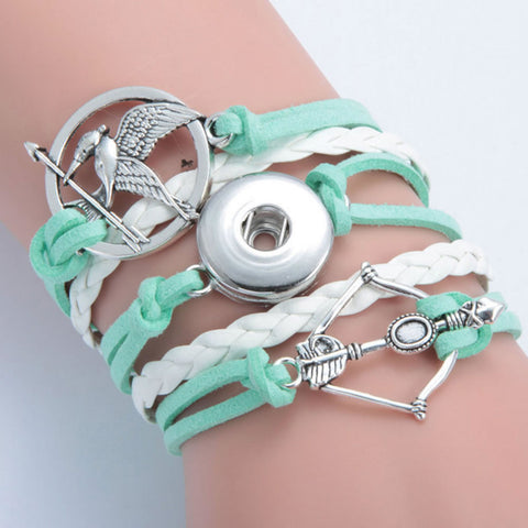 Polyurethane Snap Button Bracelet Mint Color Cord Bow & Arrow Eagle - Sexy Sparkles Fashion Jewelry - 1