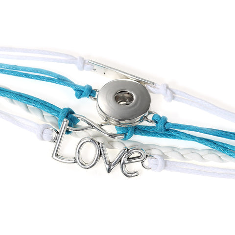 Polyurethane Snap Button Bracelet Blue & White Cord Love Infinity Symbol - Sexy Sparkles Fashion Jewelry - 2
