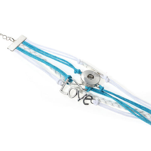 Polyurethane Snap Button Bracelet Blue & White Cord Love Infinity Symbol - Sexy Sparkles Fashion Jewelry - 3