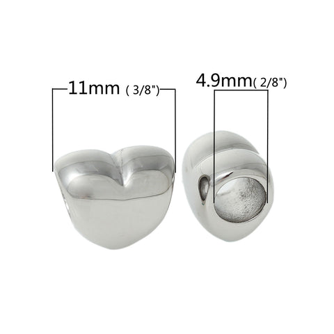 304 Stainless Steel Heart Love Valentines Day Charm Bead for Snake Chain Charm Bracelets - Sexy Sparkles Fashion Jewelry - 2