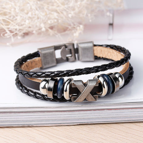 Women and Men's Real Leather Multilayer Bracelets Black Cord Metal Multicolor X Shape Beads - Sexy Sparkles Fashion Jewelry - 3