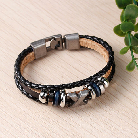 Women and Men's Real Leather Multilayer Bracelets Black Cord Metal Multicolor X Shape Beads - Sexy Sparkles Fashion Jewelry - 4