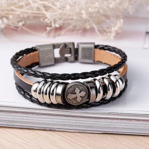 Womens and Men's Real Leather Multilayer Bracelets Black Cord Metal Gunmetal Cross Beads With Clasp Hook - Sexy Sparkles Fashion Jewelry - 3