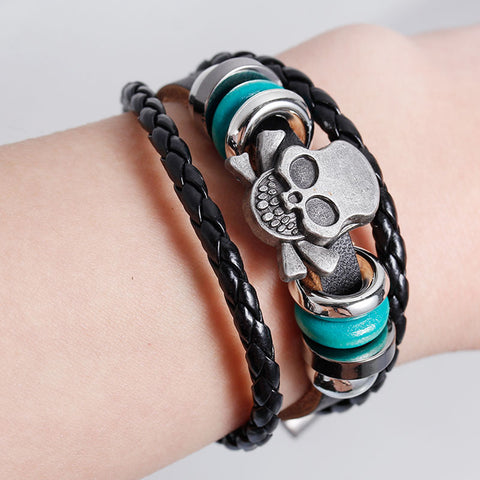 Womens and Men's Multilayer Bracelets Black Cord Metal Multicolor Skull Shape Beads With Clasp Hook - Sexy Sparkles Fashion Jewelry - 2