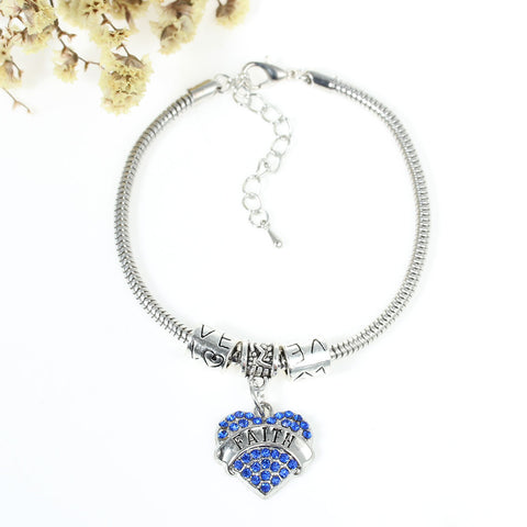 Faith" Love European Snake Chain Charm Bracelet with Heart Pendant and Love Spacer Beads - Sexy Sparkles Fashion Jewelry - 3