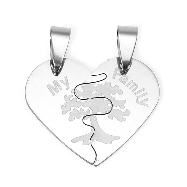 SEXY SPARKLES Stainless Steel Mens Womens Couple Pendants Broken Heart My Family Carved
