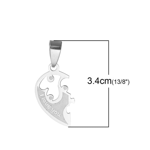 Stainless Steel Heart Puzzle Pieces Pendants Couples I Love You - Sexy Sparkles Fashion Jewelry - 2