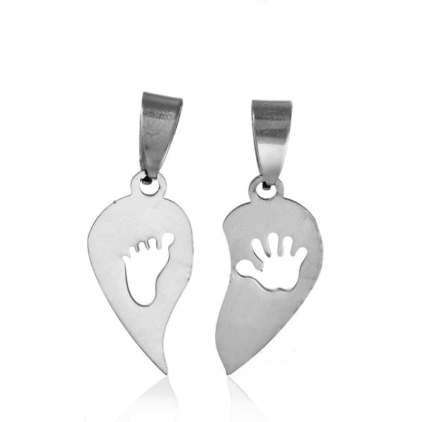 SEXY SPARKLES Stainless Steel Mens Womens Couple Pendants Broken Heart with Hand and Foot Carved Out