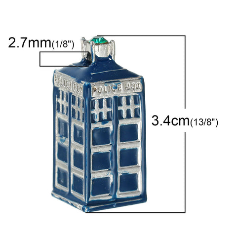 Doctor Who Inspired 3D Police box 3D Tardis Carved Police Box Letters Rhinestone Pendant - Sexy Sparkles Fashion Jewelry - 3