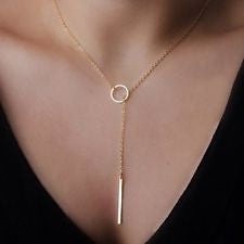 Y Shaped Lariat Necklace Link Cable Chain Circle With Rectangle Pendant - Sexy Sparkles Fashion Jewelry - 5