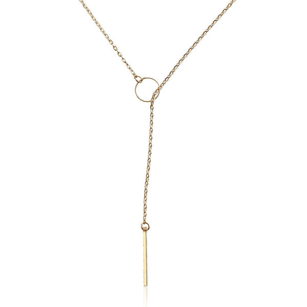 Y Shaped Lariat Necklace Link Cable Chain Circle With Rectangle Pendant