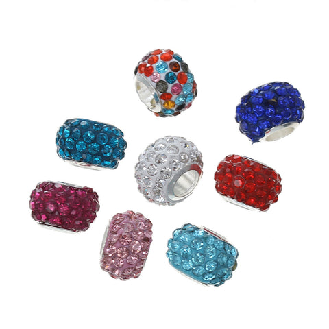 5 Polymer Clay Rhinestones European Charm Beads for European Snake Chain Charm Bracelet(Colors Chosen At Radom) - Sexy Sparkles Fashion Jewelry - 1