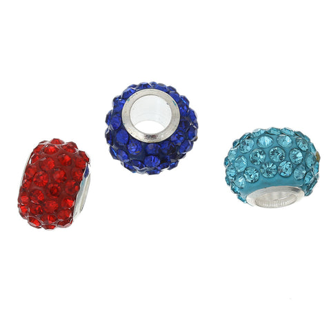 5 Polymer Clay Rhinestones European Charm Beads for European Snake Chain Charm Bracelet(Colors Chosen At Radom) - Sexy Sparkles Fashion Jewelry - 3