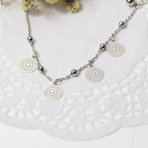 SEXY SPARKLES Filigree Stamping Bell Bracelet Silver Tone Round Hallow Pendants - Sexy Sparkles Fashion Jewelry - 2