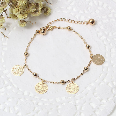 SEXY SPARKLES Filigree Stamping Bell Bracelet Gold Plated Whit Round Hollow Pendants - Sexy Sparkles Fashion Jewelry - 2