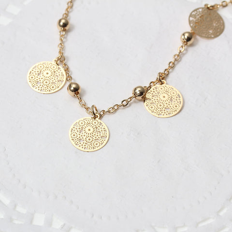 SEXY SPARKLES Filigree Stamping Bell Bracelet Gold Plated Whit Round Hollow Pendants - Sexy Sparkles Fashion Jewelry - 3
