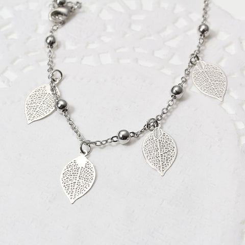 SEXY SPARKLES Filigree Stamping Bell Bracelet Whit Hollow Leaf Pendants - Sexy Sparkles Fashion Jewelry - 2