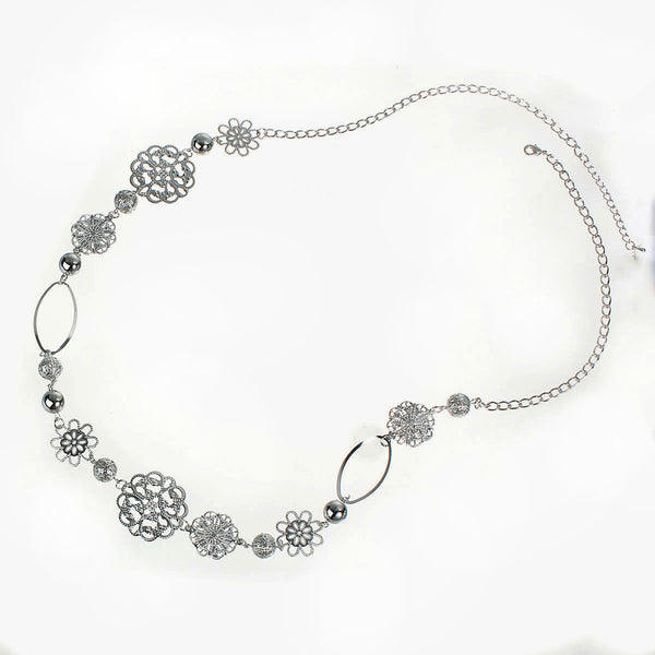SEXY SPARKLES Filigree Necklace Pendant Link Cable Chain Silver Tone With Hollow Flower Connectors