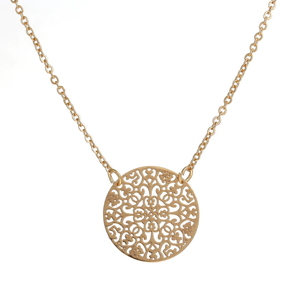 SEXY SPARKLES Filigree Pendant Necklace with Round Pendant Flower