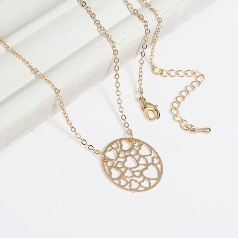 SEXY SPARKLES Filigree Necklace Pendant Link Cable Chain Gold Tone with Round Pendant Hearts Carved 16" Long - Sexy Sparkles Fashion Jewelry - 2