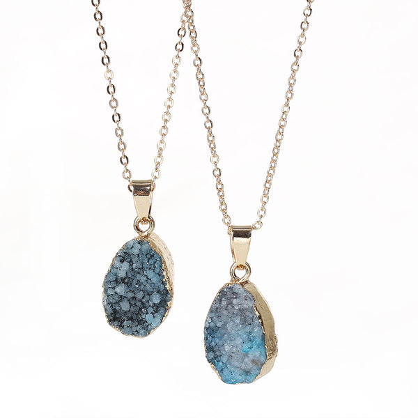 SEXY SPARKLES Natural Stone Druzy Drusy Necklace Pendant Link Cable Chain Peacock Blue Drop