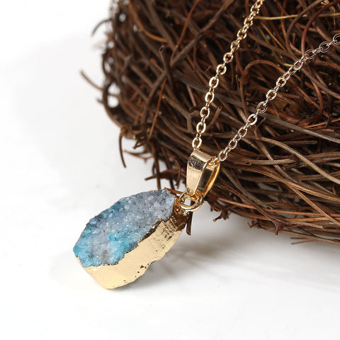 SEXY SPARKLES Natural Stone Druzy Drusy Necklace Pendant Link Cable Chain Peacock Blue Drop - Sexy Sparkles Fashion Jewelry - 2