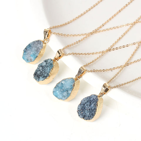 SEXY SPARKLES Natural Stone Druzy Drusy Necklace Pendant Link Cable Chain Peacock Blue Drop - Sexy Sparkles Fashion Jewelry - 3