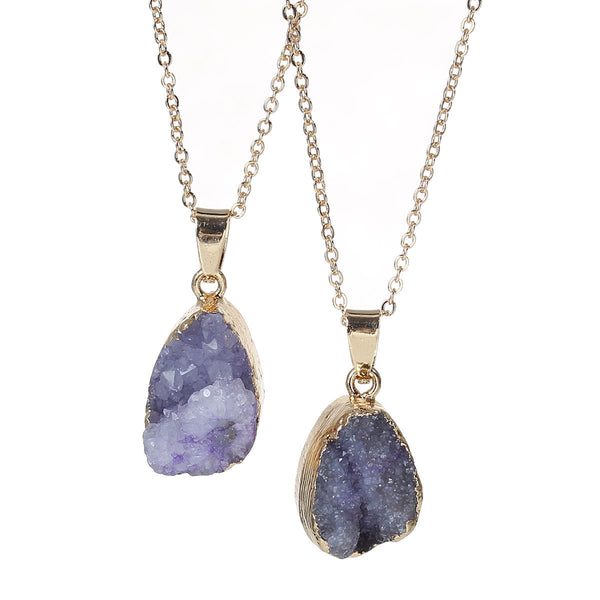 SEXY SPARKLES Natural Stone Druzy Drusy Necklace Pendant Link Cable Chain Mauve