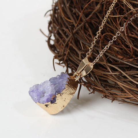 SEXY SPARKLES Natural Stone Druzy Drusy Necklace Pendant Link Cable Chain Mauve - Sexy Sparkles Fashion Jewelry - 2