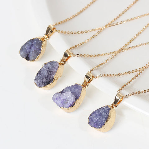 SEXY SPARKLES Natural Stone Druzy Drusy Necklace Pendant Link Cable Chain Mauve - Sexy Sparkles Fashion Jewelry - 3