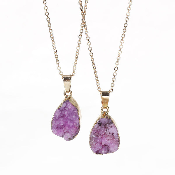 SEXY SPARKLES Natural Stone Druzy Drusy Necklace Pendant Link Cable Chain Purple Drop