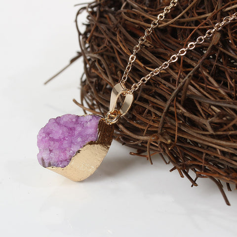 SEXY SPARKLES Natural Stone Druzy Drusy Necklace Pendant Link Cable Chain Purple Drop - Sexy Sparkles Fashion Jewelry - 2