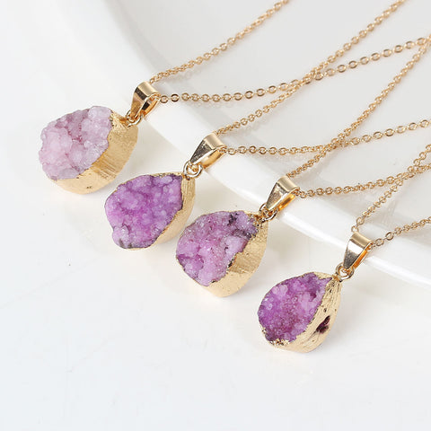 SEXY SPARKLES Natural Stone Druzy Drusy Necklace Pendant Link Cable Chain Purple Drop - Sexy Sparkles Fashion Jewelry - 3