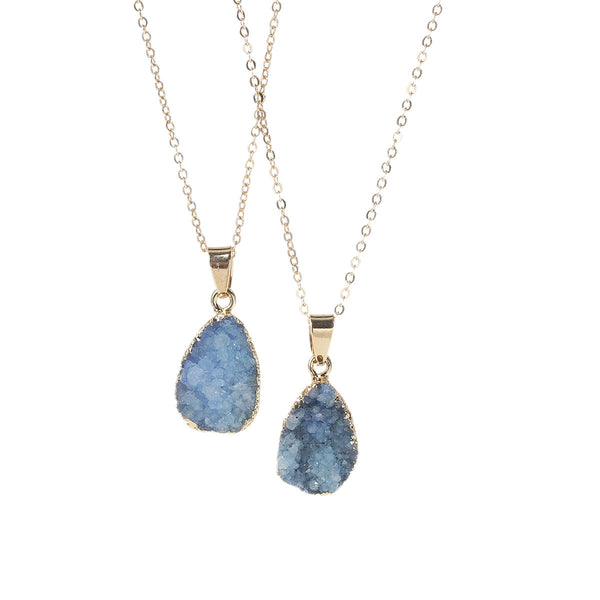 SEXY SPARKLES Natural Stone Druzy Drusy Necklace Pendant Link Cable Chain Lake Blue Drop