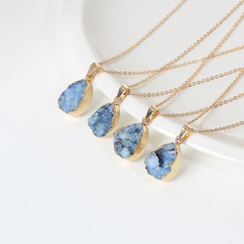 SEXY SPARKLES Natural Stone Druzy Drusy Necklace Pendant Link Cable Chain Lake Blue Drop - Sexy Sparkles Fashion Jewelry - 3