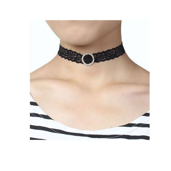Sexy Sparkles Black Lace Choker Necklace for Women Girls Gothic Choker Bolo Tie Corset Lace Chokers