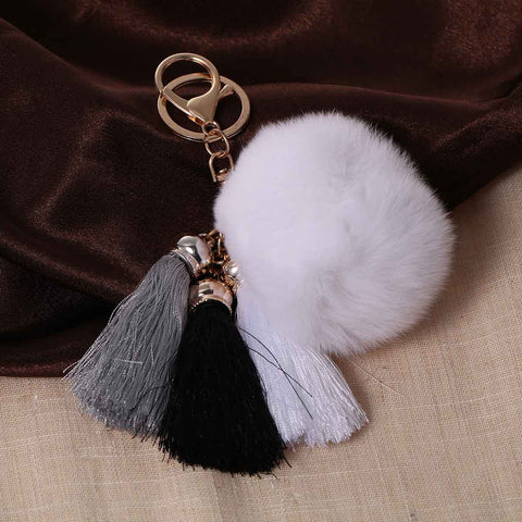 Sexy Sparkles New Fashion Key Chains Key Rings Lobster Clasp Gold Plated Pompom Ball Pendant With Rayon Tassel - Sexy Sparkles Fashion Jewelry - 1
