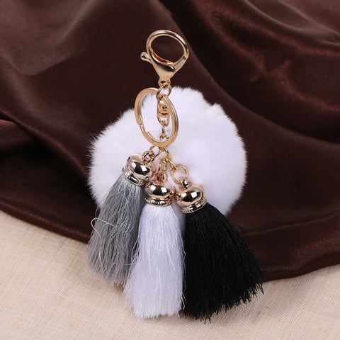 Sexy Sparkles New Fashion Key Chains Key Rings Lobster Clasp Gold Plated Pompom Ball Pendant With Rayon Tassel - Sexy Sparkles Fashion Jewelry - 2