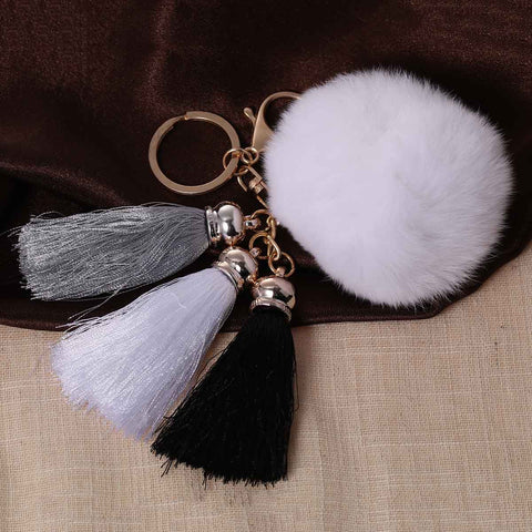 Sexy Sparkles New Fashion Key Chains Key Rings Lobster Clasp Gold Plated Pompom Ball Pendant With Rayon Tassel - Sexy Sparkles Fashion Jewelry - 3