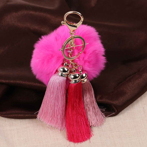 Sexy Sparkles New Fashion Key Chains Key Rings Lobster Clasp Gold Plated Pompom Ball Pendant With Rayon Tassel - Sexy Sparkles Fashion Jewelry - 2