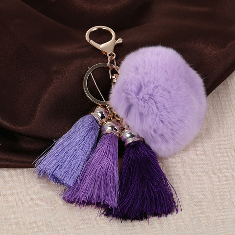 Sexy Sparkles New Fashion Key Chains Key Rings Lobster Clasp Gold Plated Pompom Ball Pendant With Rayon Tassel - Sexy Sparkles Fashion Jewelry - 1