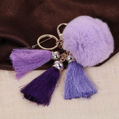 Sexy Sparkles New Fashion Key Chains Key Rings Lobster Clasp Gold Plated Pompom Ball Pendant With Rayon Tassel - Sexy Sparkles Fashion Jewelry - 3