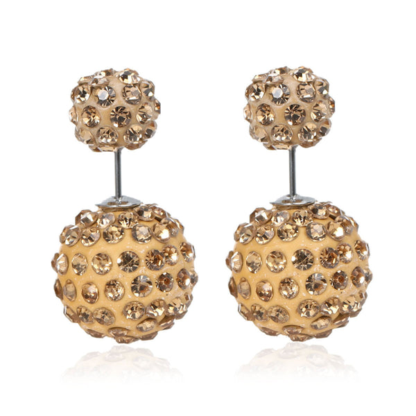 Sexy Sparkles Clay Earrings Double Sided Ear Studs Round Pave Clear Rhinestone W/ Stoppers