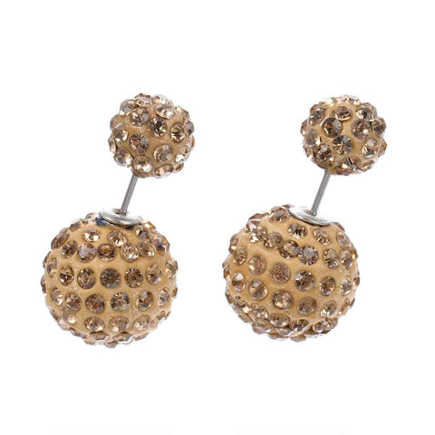Sexy Sparkles Clay Earrings Double Sided Ear Studs Round Pave Champagne Rhinestone W/ Stoppers - Sexy Sparkles Fashion Jewelry - 2