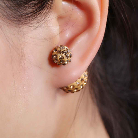 Sexy Sparkles Clay Earrings Double Sided Ear Studs Round Pave Champagne Rhinestone W/ Stoppers - Sexy Sparkles Fashion Jewelry - 3